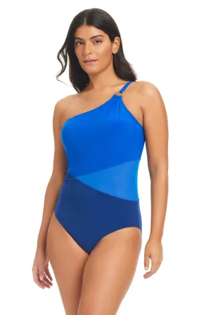 Solid Essentials One Shoulder Tummy Control One Piece Swimsuit