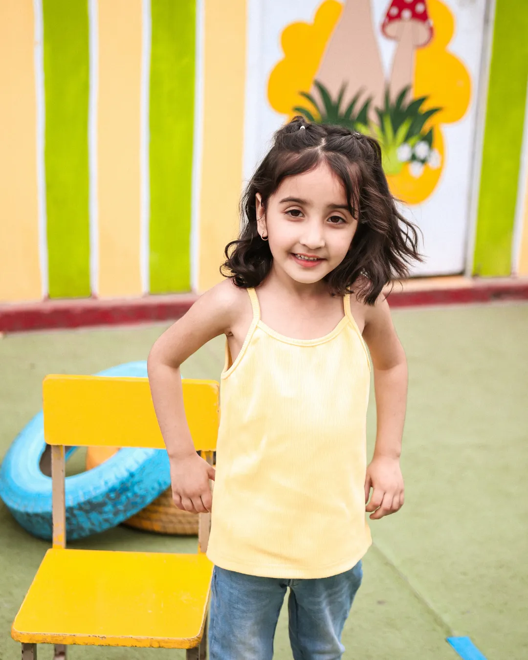 Spaghetti Strap Girls Ribbed Yellow Top