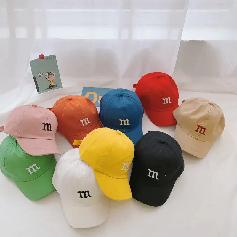 Spring Summer Kids Baseball Cap with M Letter Embroidery - Sun Hat for Boys and Girls