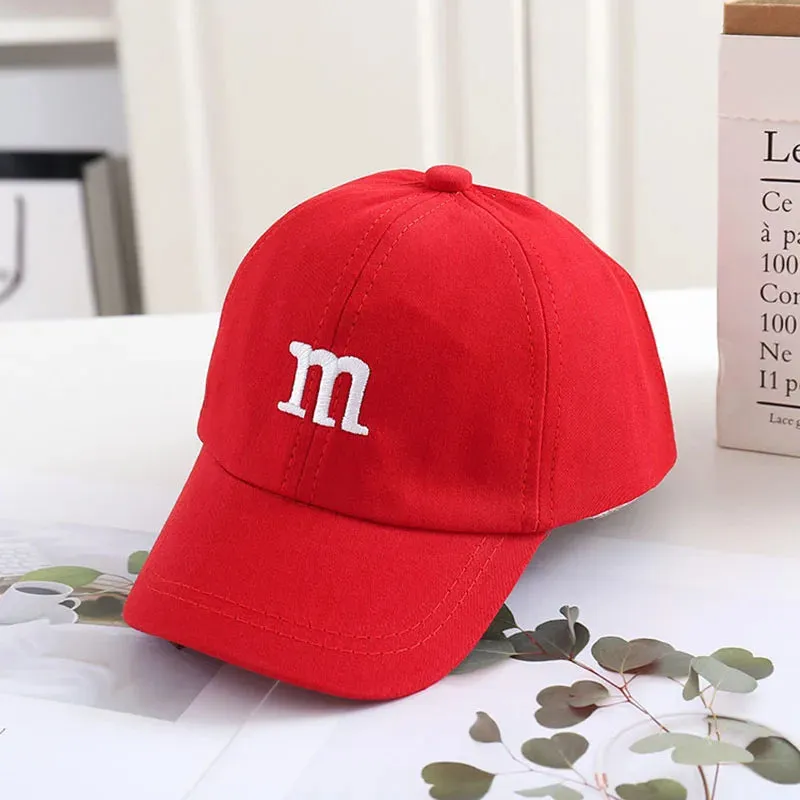 Spring Summer Kids Baseball Cap with M Letter Embroidery - Sun Hat for Boys and Girls
