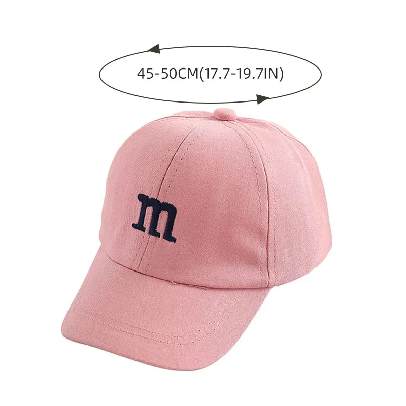 Spring Summer Kids Baseball Cap with M Letter Embroidery - Sun Hat for Boys and Girls