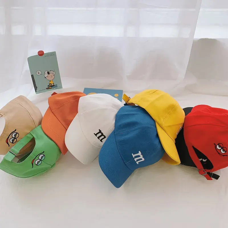Spring Summer Kids Baseball Cap with M Letter Embroidery - Sun Hat for Boys and Girls