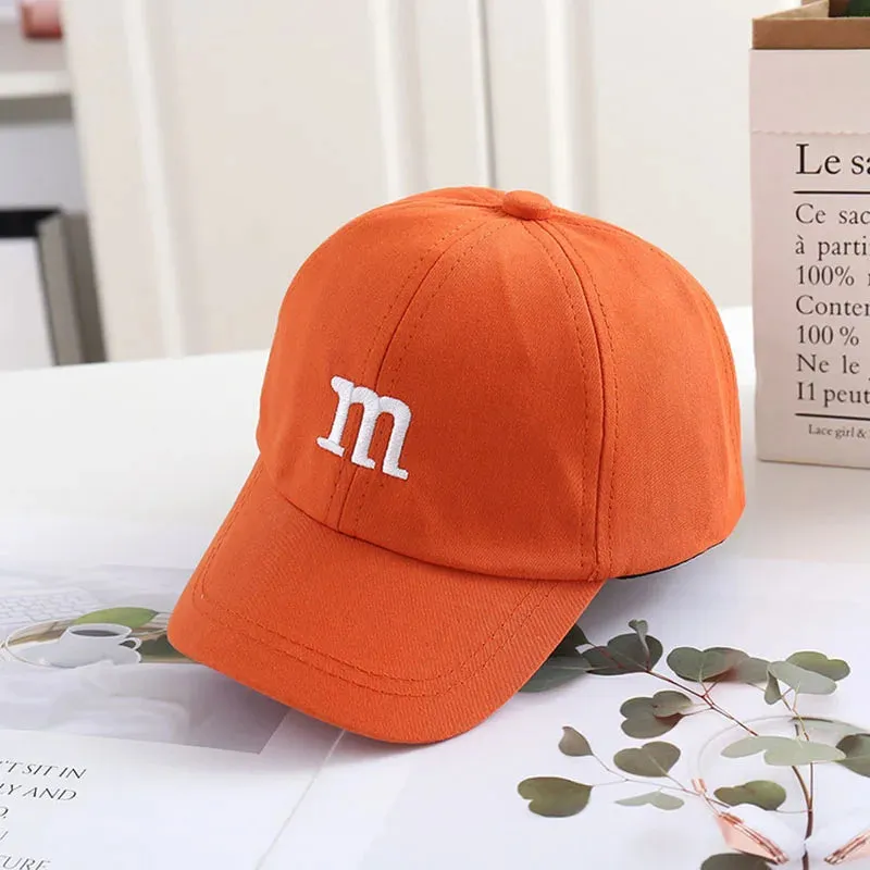 Spring Summer Kids Baseball Cap with M Letter Embroidery - Sun Hat for Boys and Girls