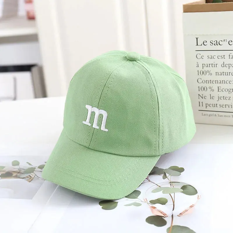 Spring Summer Kids Baseball Cap with M Letter Embroidery - Sun Hat for Boys and Girls