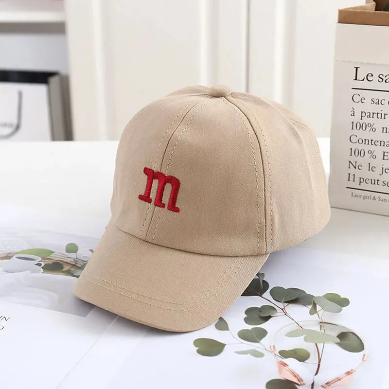 Spring Summer Kids Baseball Cap with M Letter Embroidery - Sun Hat for Boys and Girls