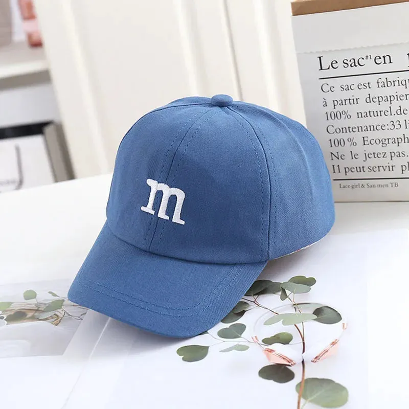 Spring Summer Kids Baseball Cap with M Letter Embroidery - Sun Hat for Boys and Girls