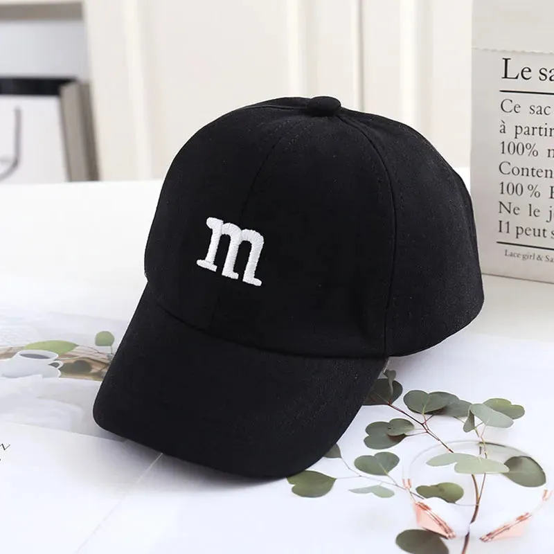 Spring Summer Kids Baseball Cap with M Letter Embroidery - Sun Hat for Boys and Girls