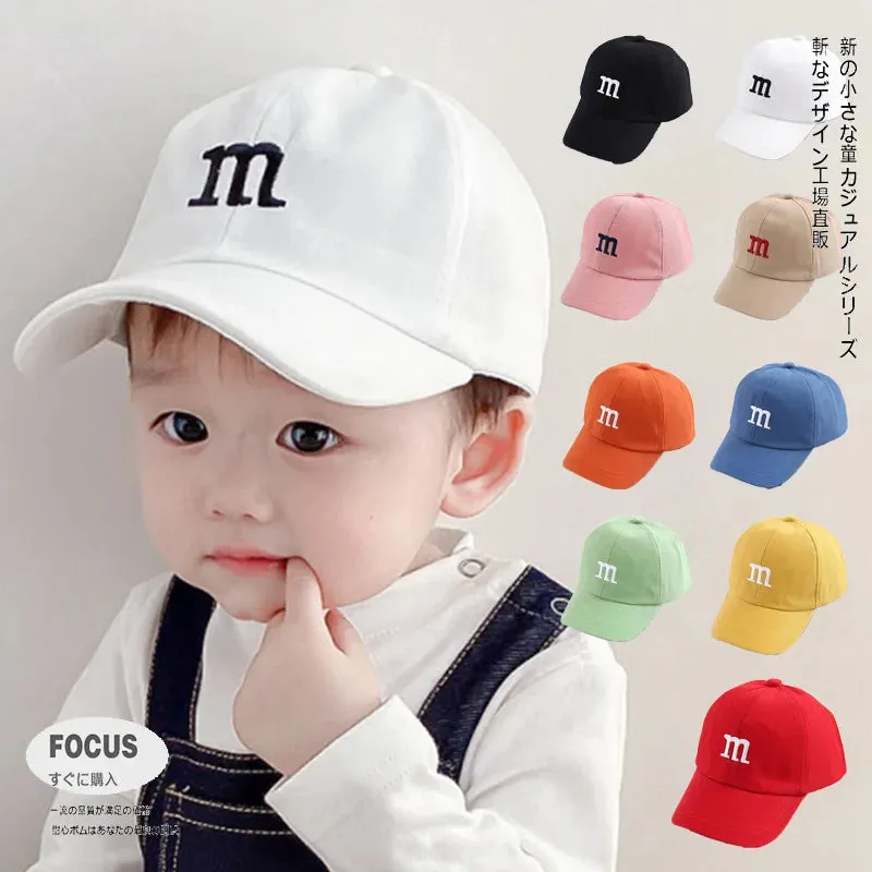 Spring Summer Kids Baseball Cap with M Letter Embroidery - Sun Hat for Boys and Girls