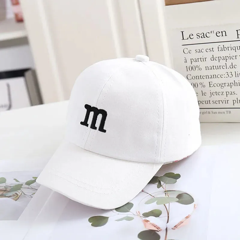 Spring Summer Kids Baseball Cap with M Letter Embroidery - Sun Hat for Boys and Girls