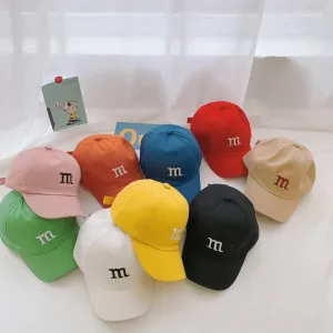 Spring Summer Kids Baseball Cap with M Letter Embroidery - Sun Hat for Boys and Girls