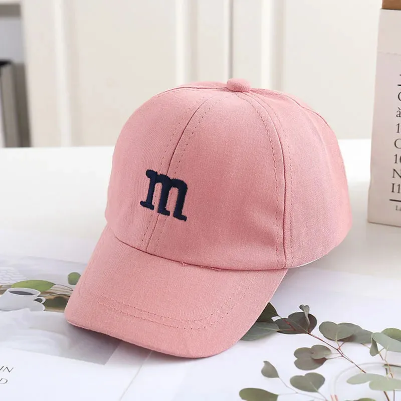 Spring Summer Kids Baseball Cap with M Letter Embroidery - Sun Hat for Boys and Girls