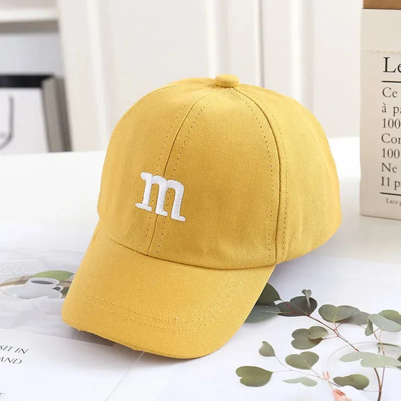 Spring Summer Kids Baseball Cap with M Letter Embroidery - Sun Hat for Boys and Girls