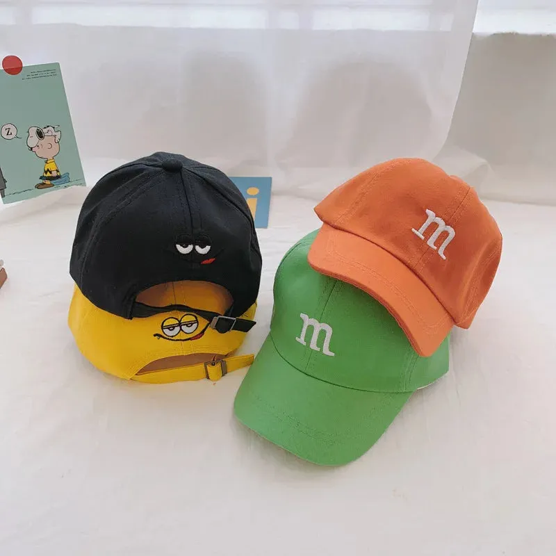 Spring Summer Kids Baseball Cap with M Letter Embroidery - Sun Hat for Boys and Girls