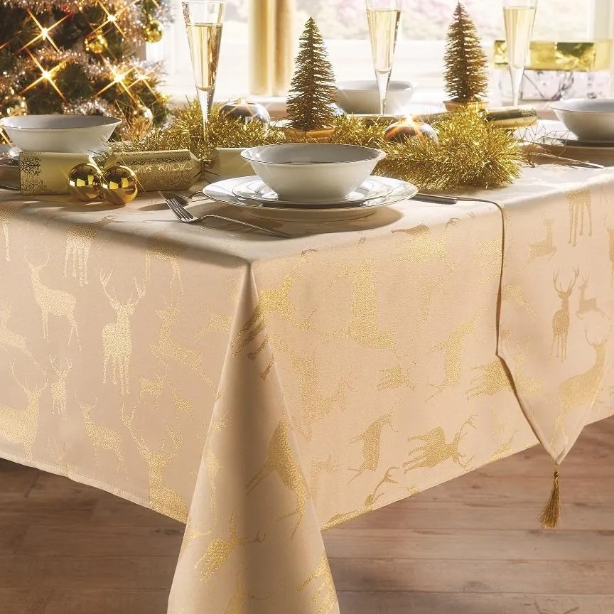 Stag Christmas Tablecloth - Gold