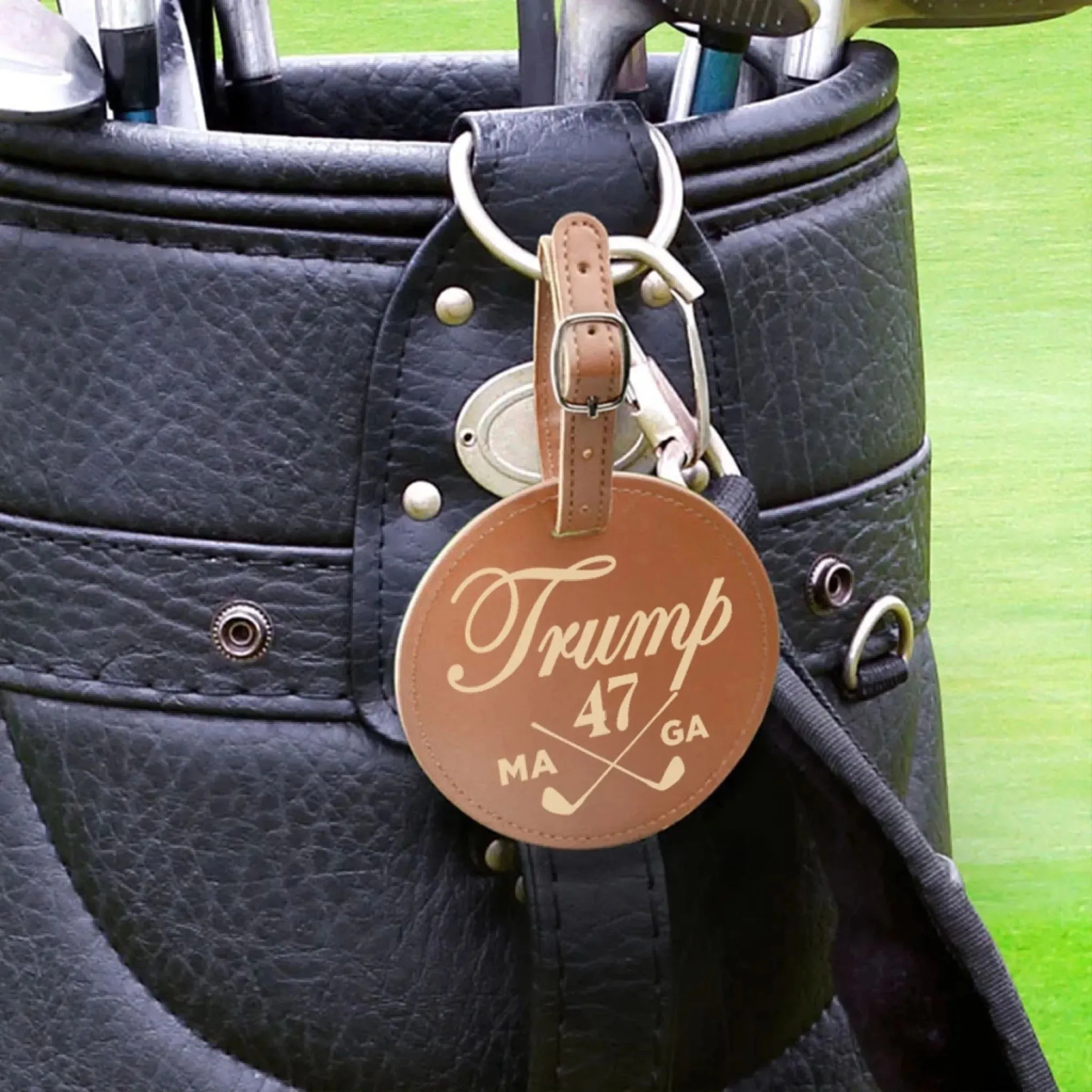 Still Swinging, Still Winning - US Patriotic Pride Leather Golf Bag Tag