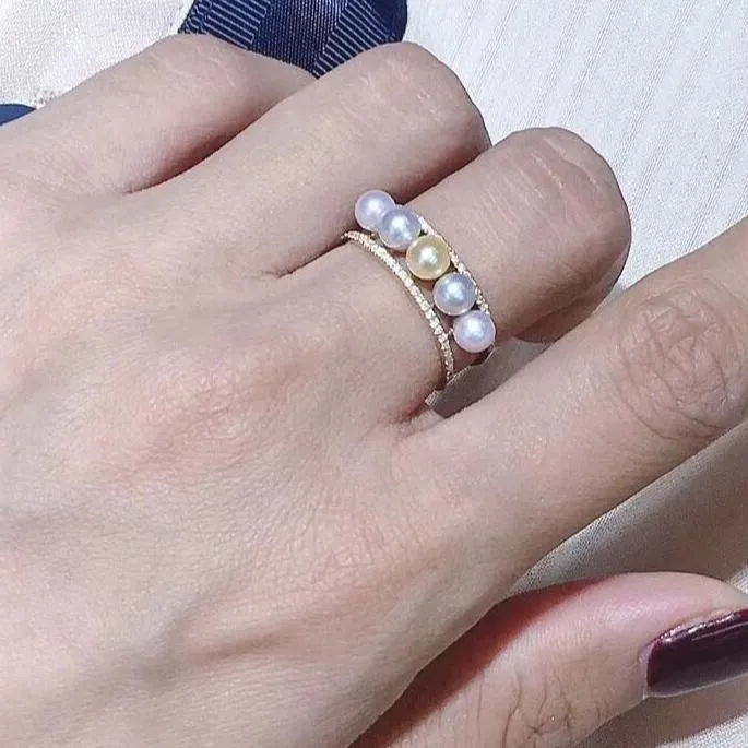 Sugar Collection 4.0-5.0 mm Akoya Pearl & Diamond Ring in 18K yellow Gold