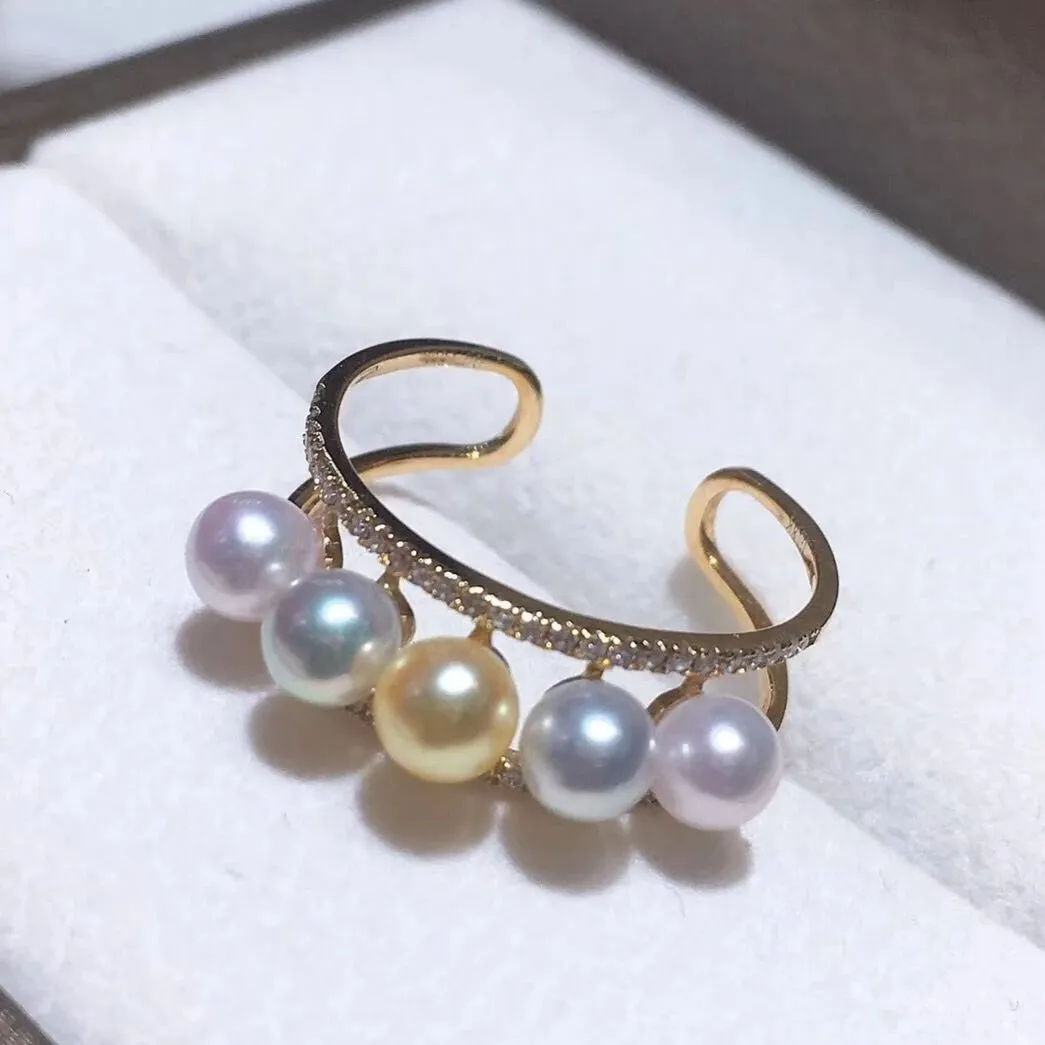 Sugar Collection 4.0-5.0 mm Akoya Pearl & Diamond Ring in 18K yellow Gold