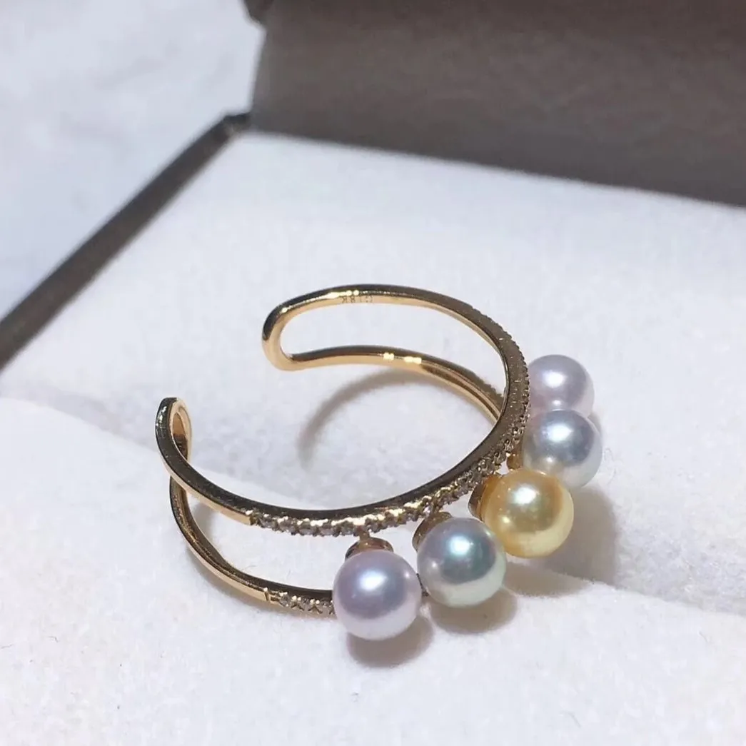 Sugar Collection 4.0-5.0 mm Akoya Pearl & Diamond Ring in 18K yellow Gold