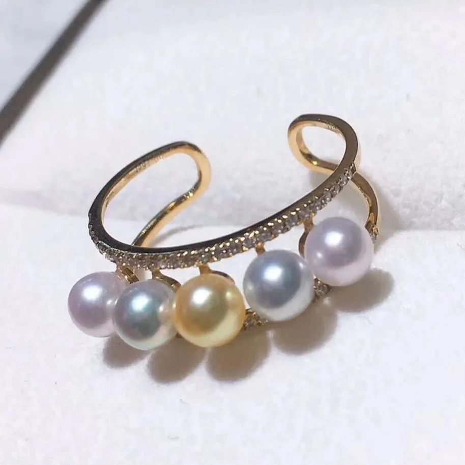 Sugar Collection 4.0-5.0 mm Akoya Pearl & Diamond Ring in 18K yellow Gold