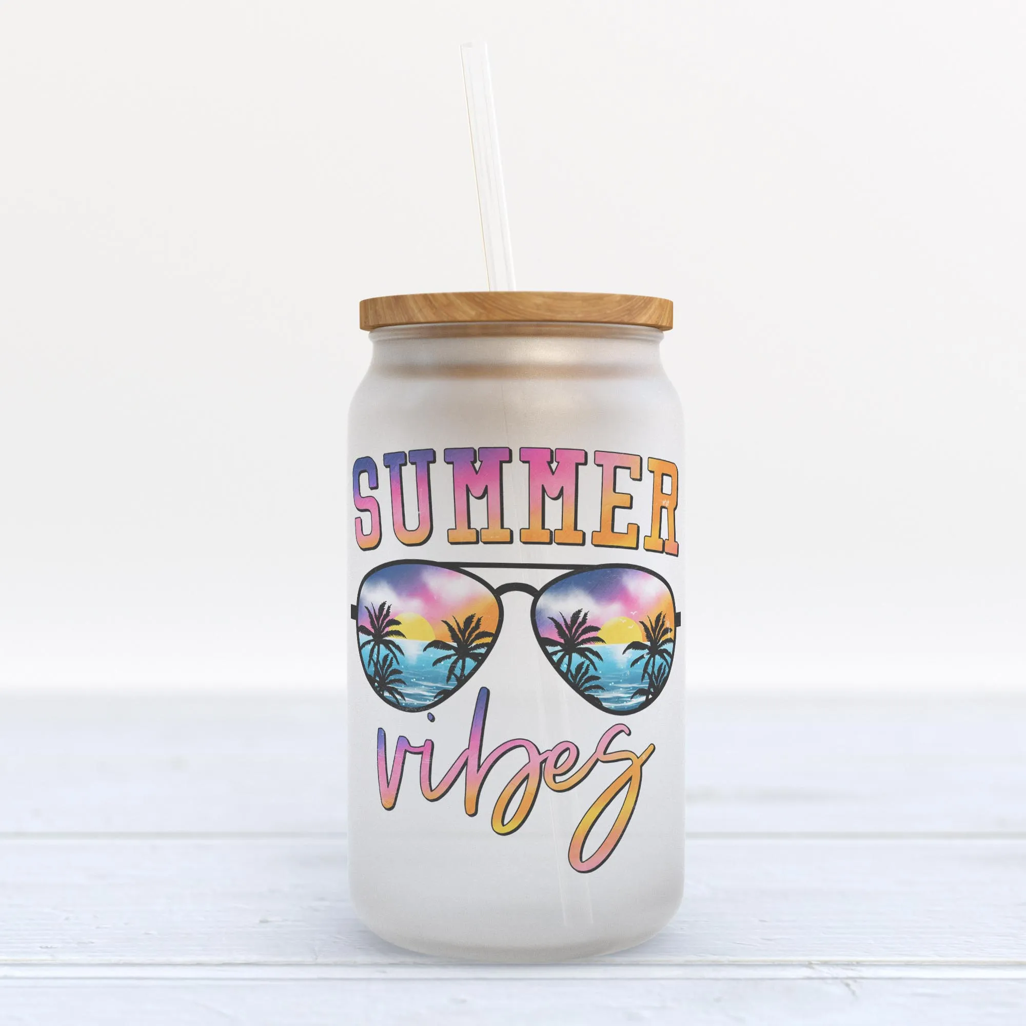 Summer Vibes Frosted Glass Can Tumbler