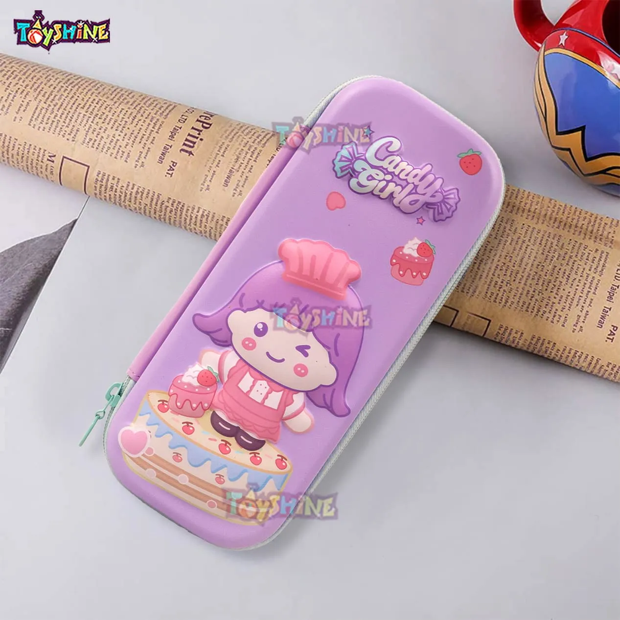 Toyshine Candy Girl Hardtop Pencil Case with Multiple Compartments - Kids School Supply Organizer Students Stationery Box - Girls Pen Pouch- Purple