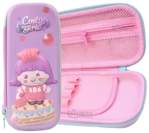 Toyshine Candy Girl Hardtop Pencil Case with Multiple Compartments - Kids School Supply Organizer Students Stationery Box - Girls Pen Pouch- Purple