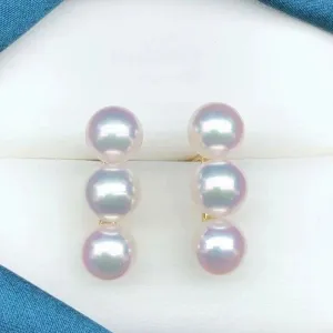 Tri-Pearl 7.5-8.0 mm Japanese Akoya Pearl Stud Earrings in 18K Gold