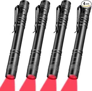 Tuanse 4 Pcs Red Light Flashlight Red LED Flashlight Red Light Pen Light Flashlight Super Bright Red Flashlight Red Torch for Astronomy, Aviation, Night Observation and More