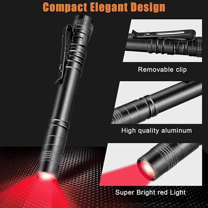 Tuanse 4 Pcs Red Light Flashlight Red LED Flashlight Red Light Pen Light Flashlight Super Bright Red Flashlight Red Torch for Astronomy, Aviation, Night Observation and More
