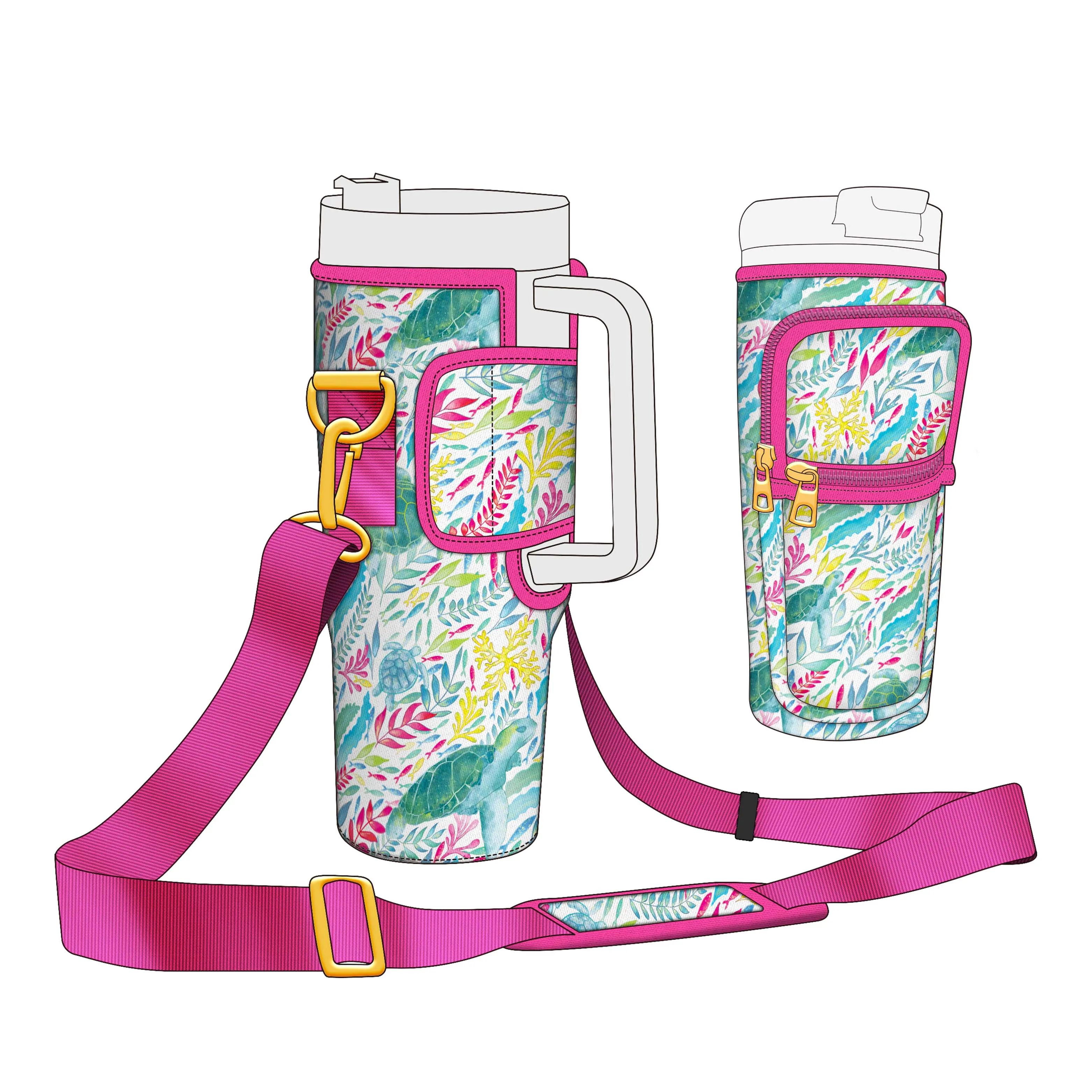 Vibrant Ocean Life Bottle Carrier for 40oz Tumbler Swimming Turtle