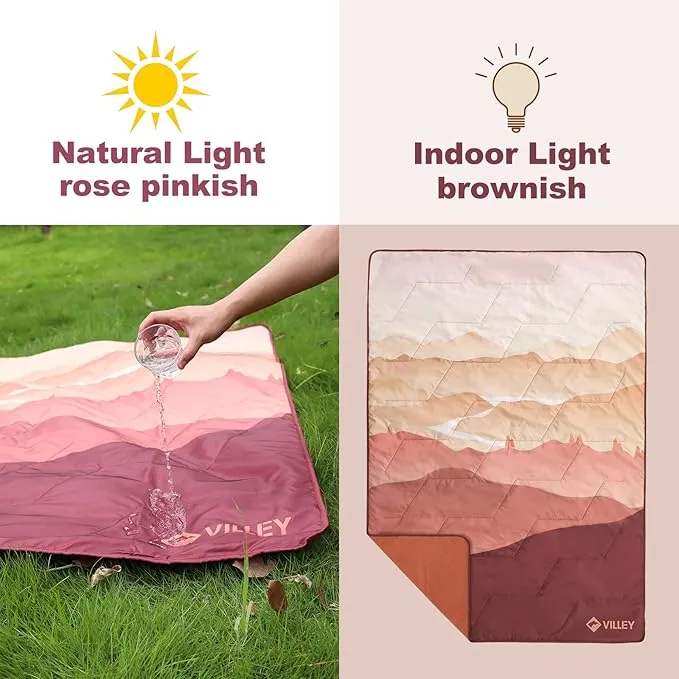 VILLEY Picnic Blanket, 3-Layer Camping Blanket 52"x75", Machine Washable, Water Repellent and Sandproof, Packable and Portable for Camping, Travel, Park, Beach and Indoor Use