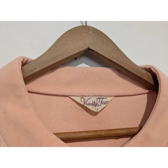 Vintage Vanity Fair Robe L Belted Peach Velour Fleece Housecoat Maxi Kaftan 70s