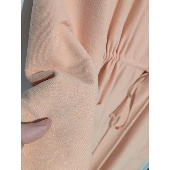 Vintage Vanity Fair Robe L Belted Peach Velour Fleece Housecoat Maxi Kaftan 70s