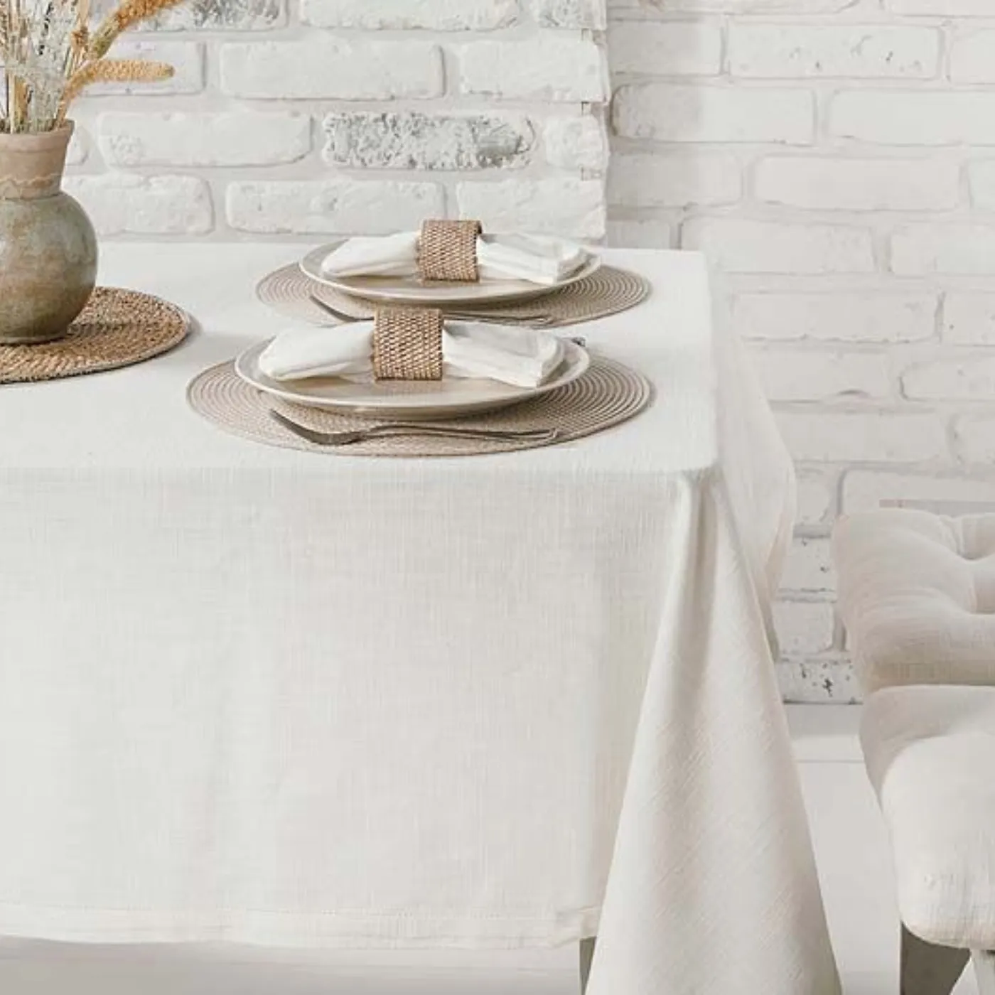 Waltons Primavera Tablecloth | Linen / White