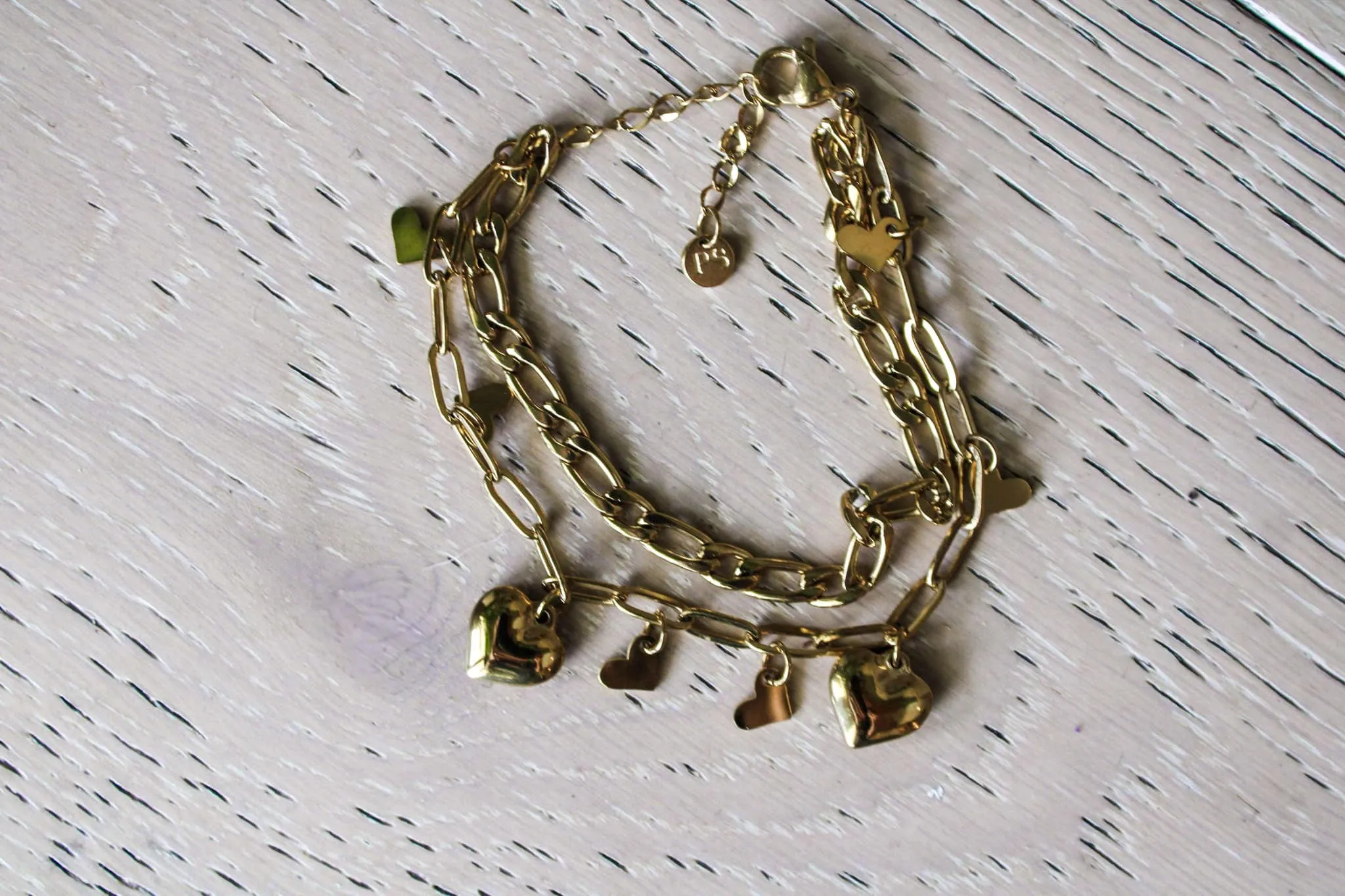 Waterproof Heart Charmed Gold Bracelet