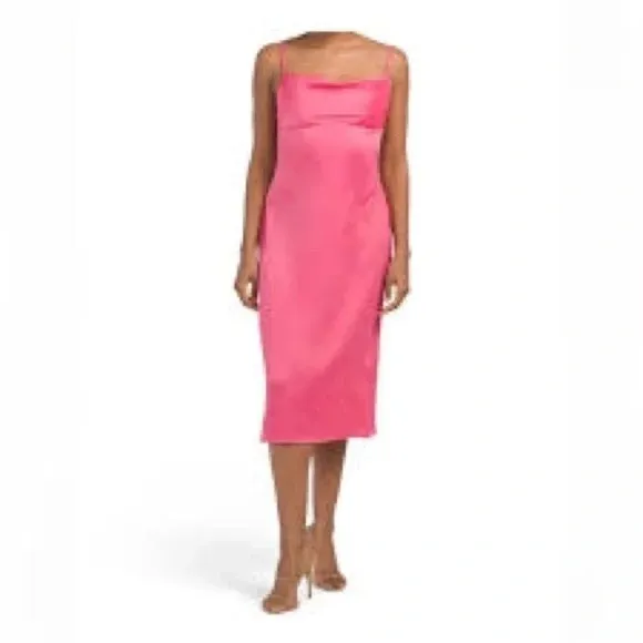 WE WORE WHAT | Charmeuse Cowl Midi Dress Hot Pink Size 6