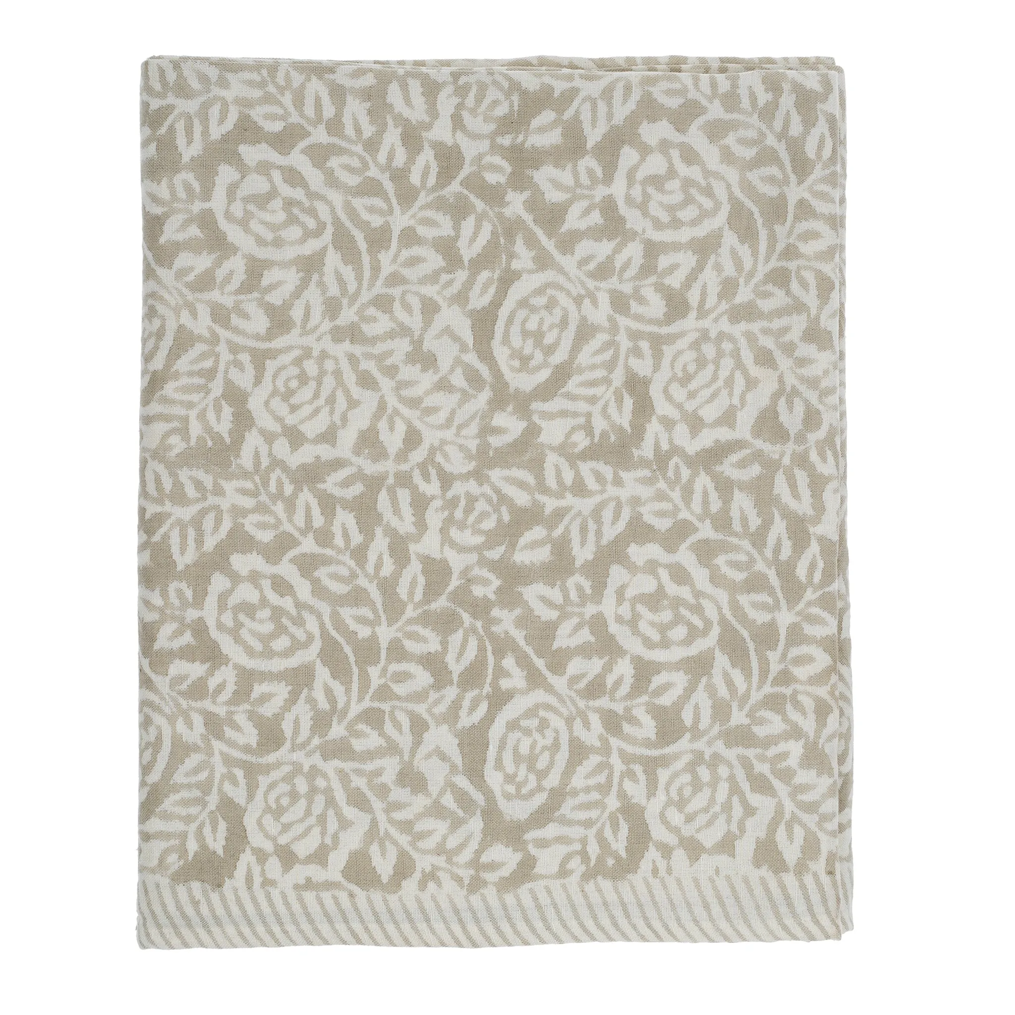 Wild Rose Linen/Cotton Block Print Tablecloth 60"x104"