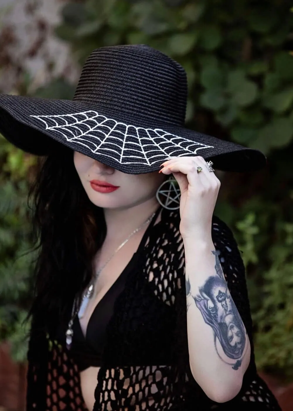 Witchwood Widow's Web Floppy Sun Hat Black