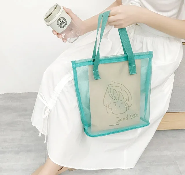 Women's Beach Bag Ins-Style Mesh Large Capacity Tote Makeup Bag Fashionable Lightweight Outdoor Swimming Handbag C-240524-5