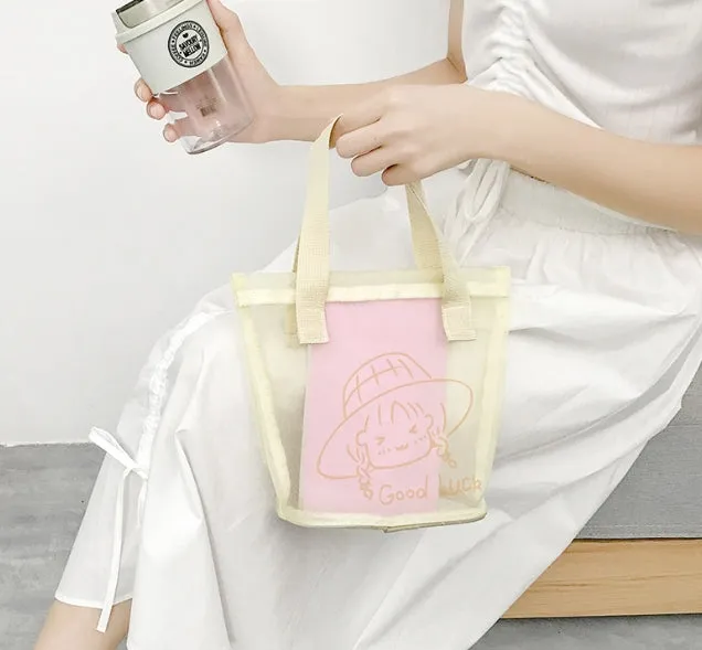 Women's Beach Bag Ins-Style Mesh Large Capacity Tote Makeup Bag Fashionable Lightweight Outdoor Swimming Handbag C-240524-5
