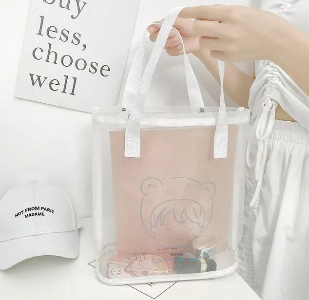 Women's Beach Bag Ins-Style Mesh Large Capacity Tote Makeup Bag Fashionable Lightweight Outdoor Swimming Handbag C-240524-5