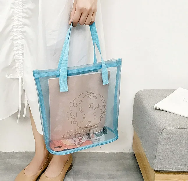 Women's Beach Bag Ins-Style Mesh Large Capacity Tote Makeup Bag Fashionable Lightweight Outdoor Swimming Handbag C-240524-5