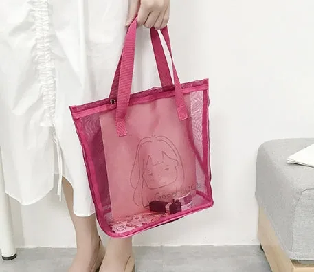 Women's Beach Bag Ins-Style Mesh Large Capacity Tote Makeup Bag Fashionable Lightweight Outdoor Swimming Handbag C-240524-5