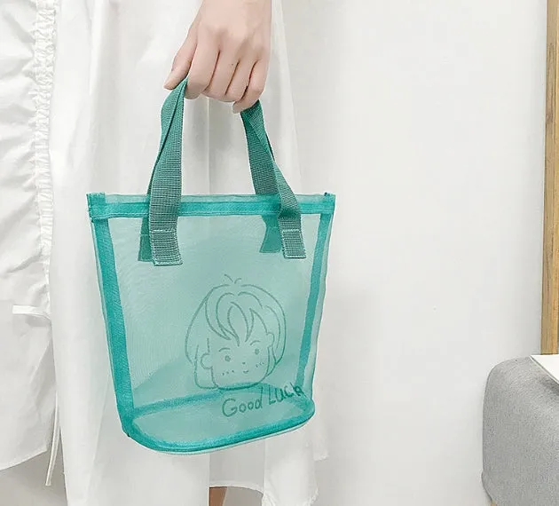 Women's Beach Bag Ins-Style Mesh Large Capacity Tote Makeup Bag Fashionable Lightweight Outdoor Swimming Handbag C-240524-5