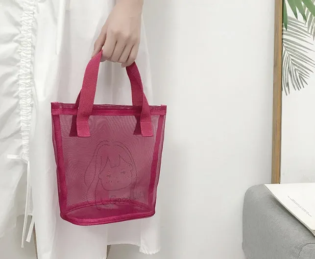 Women's Beach Bag Ins-Style Mesh Large Capacity Tote Makeup Bag Fashionable Lightweight Outdoor Swimming Handbag C-240524-5