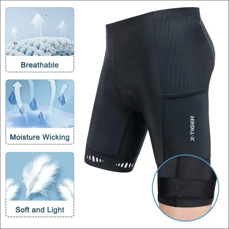 X-tiger 5d gel padded cycling shorts for men | moisture-wicking & uv protection