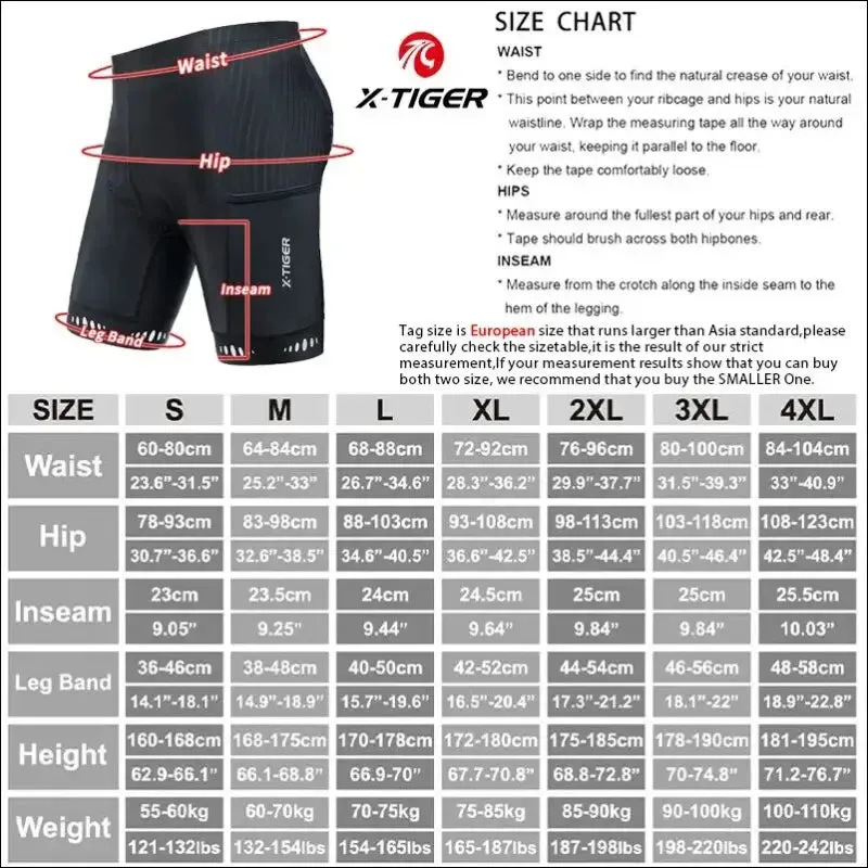 X-tiger 5d gel padded cycling shorts for men | moisture-wicking & uv protection